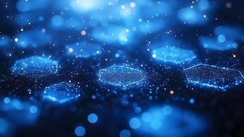 Abstract Blue 3D Background with Glowing Hexagons and Bokeh photo