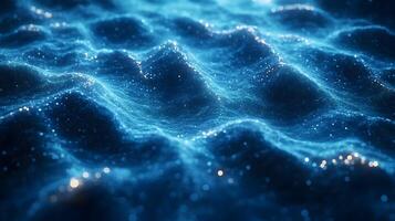 Abstract Blue 3D Background with Wavy Texture and Glowing Particles photo