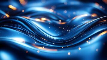 Abstract Background with Blue Wavy Surface and Gold Glitter photo