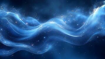 Abstract Blue Background with Glowing Particles and Wavy Lines photo