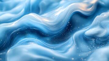 Abstract Blue 3D Background with Wavy Lines and Glimmering Particles photo