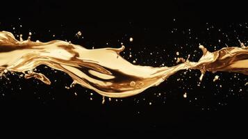 Luxurious and elegant liquid gold paint splash on black background for creative design photo