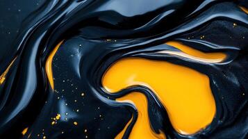 Hyper realistic close up abstract of black and yellow oil texture photo