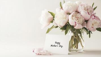Elegant Mothers day arrangement with peonies and card for celebratory display photo