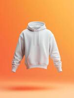 Minimalist white hoodie isolated on orange gradient background for fashion design photo