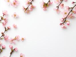 Minimalist flat lay of delicate pink sakura petals for spring design and decor photo