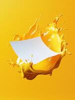 Dynamic artistic expression with yellow paint splash and blank canvas concept photo