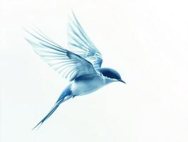 Elegant swallow in flight with smooth glossy feathers on light background photo