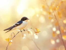 Elegant minimalistic close up of a swallow perched on autumn branch for nature and wildlife inspiration photo