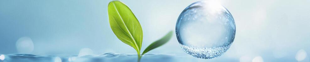 Futuristic growth concept with a delicate sprout encased in a transparent sphere photo