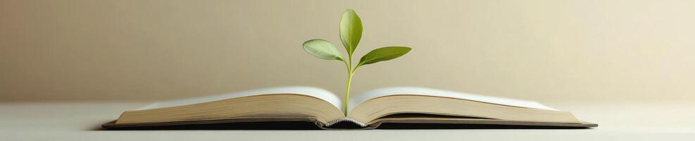 Growth and knowledge concept with sprout emerging from open book photo