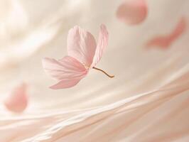 Delicate pink sakura petal floating gracefully in tranquil atmosphere photo