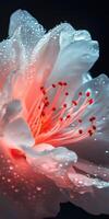 Macro capture of cherry blossom with dewdrops highlighting delicate petals and stamen photo