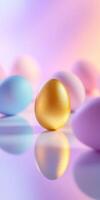 Golden egg with pastel background for Easter celebration design photo
