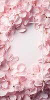 Dreamy light pink flower frame composition for romantic designs photo