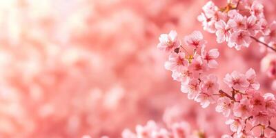Soft floral minimalistic banner template featuring cherry blossom in gentle pink tones for spring design photo