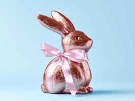 Luxurious chocolate bunny with pink ribbon for Easter celebrations and gift design photo