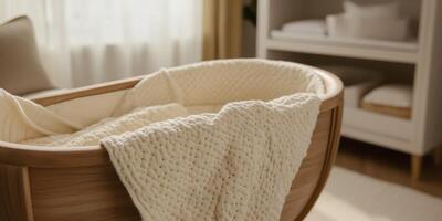 Cozy wooden bassine interior design with knitted blanket for warm and inviting spaces photo