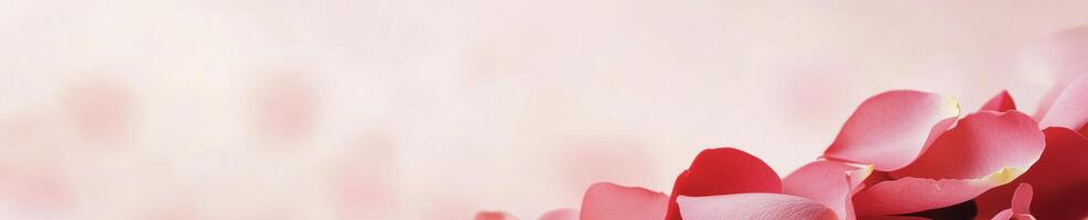 Elegant Valentines day banner with soft blush petals for romantic designs photo