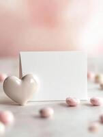 Elegant blank card with heart decoration for romantic announcements or invitations photo