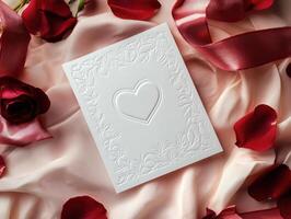 Elegant Valentines day card mock up with roses and heart design for romantic inspiration photo