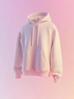 Minimalist white hoodie on soft pastel background for fashion design photo