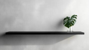 Minimalist interior with black floating shelf and monstera plant for modern home design photo