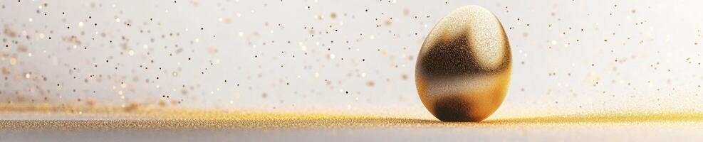 Elegant floating golden Easter egg amidst sparkling background for festive celebration design photo