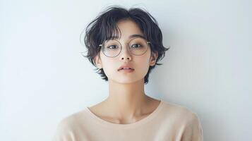 A woman with glasses on her face photo