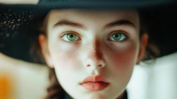 Young Girl Portrait Wearing A Wide Brimmed Hat photo