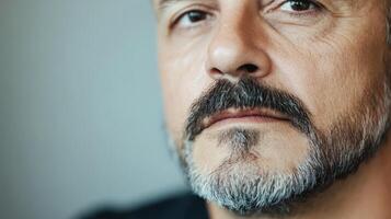 Close up of a mans face showing beard and mustache photo