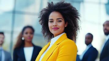 Confident Black Woman in Yellow Business Suit photo