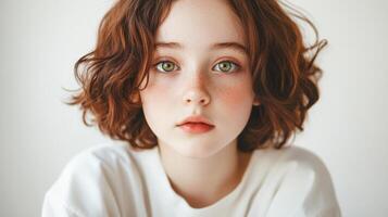 A Young Girl With Red Curly Hair And Freckles photo