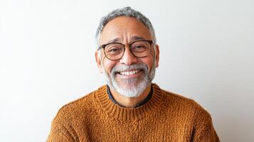 Happy Smiling Senior Man Wearing Glasses and Sweater photo