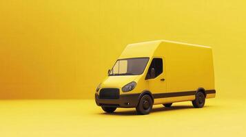 Yellow Delivery Van Against Yellow Background photo