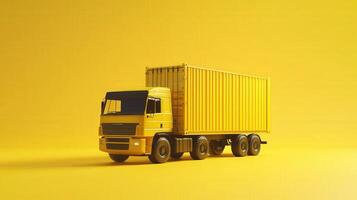 Yellow Truck Hauling a Yellow Shipping Container photo
