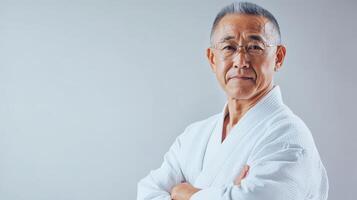 A Serene Elderly Man in a White Kimono photo