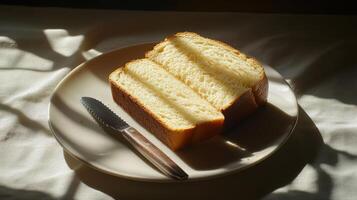 Slices Of Bread On A Plate With A Butter Knife photo