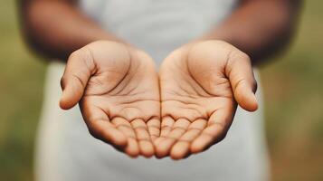 Open hands reaching upward offering help and hope photo