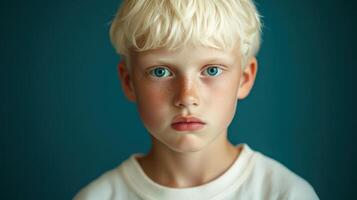 Portrait of a Young Boy with Blond Hair and Blue Eyes photo
