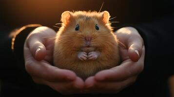 Golden Hamster Held Gently in Caring Hands photo
