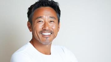 A Smiling Middle Aged Asian Man Wearing A White Shirt photo