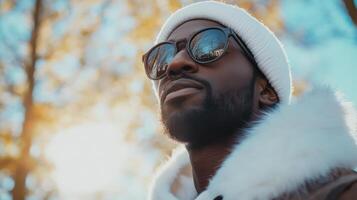 Stylish Man Wearing Sunglasses and a Fur Coat photo