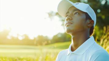 Young Golfer Contemplates Shot On Sunny Golf Course photo