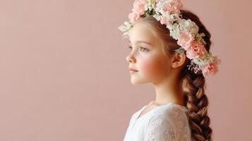 Young Girl With Braids Wearing A Flower Crown photo