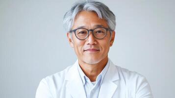 A Portrait of a Mature Male Doctor in a White Coat photo