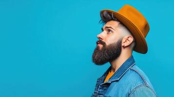 Stylish Man with Beard Wearing a Brown Hat photo