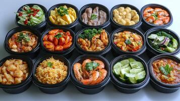 Assorted Asian Cuisine Dishes in Black Containers photo