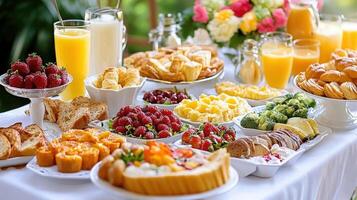 A lavish breakfast spread with pastries and fresh fruit photo