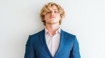 A man with blonde hair and a blue suit photo